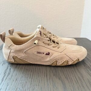 DBECK Men Suede Leather Casual Shoes Tan Beige Bungee Lace Loafers Sz39 Gorpcore